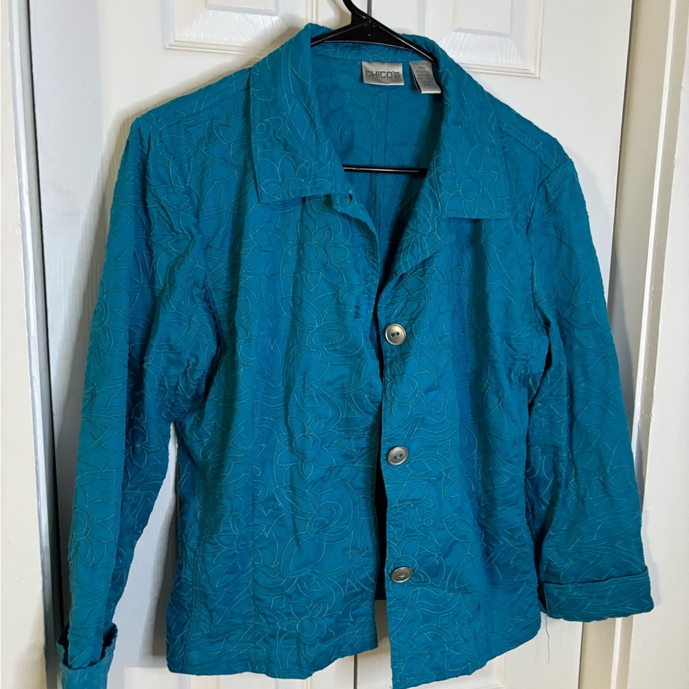 Chico's Turquoise Floral Blazer